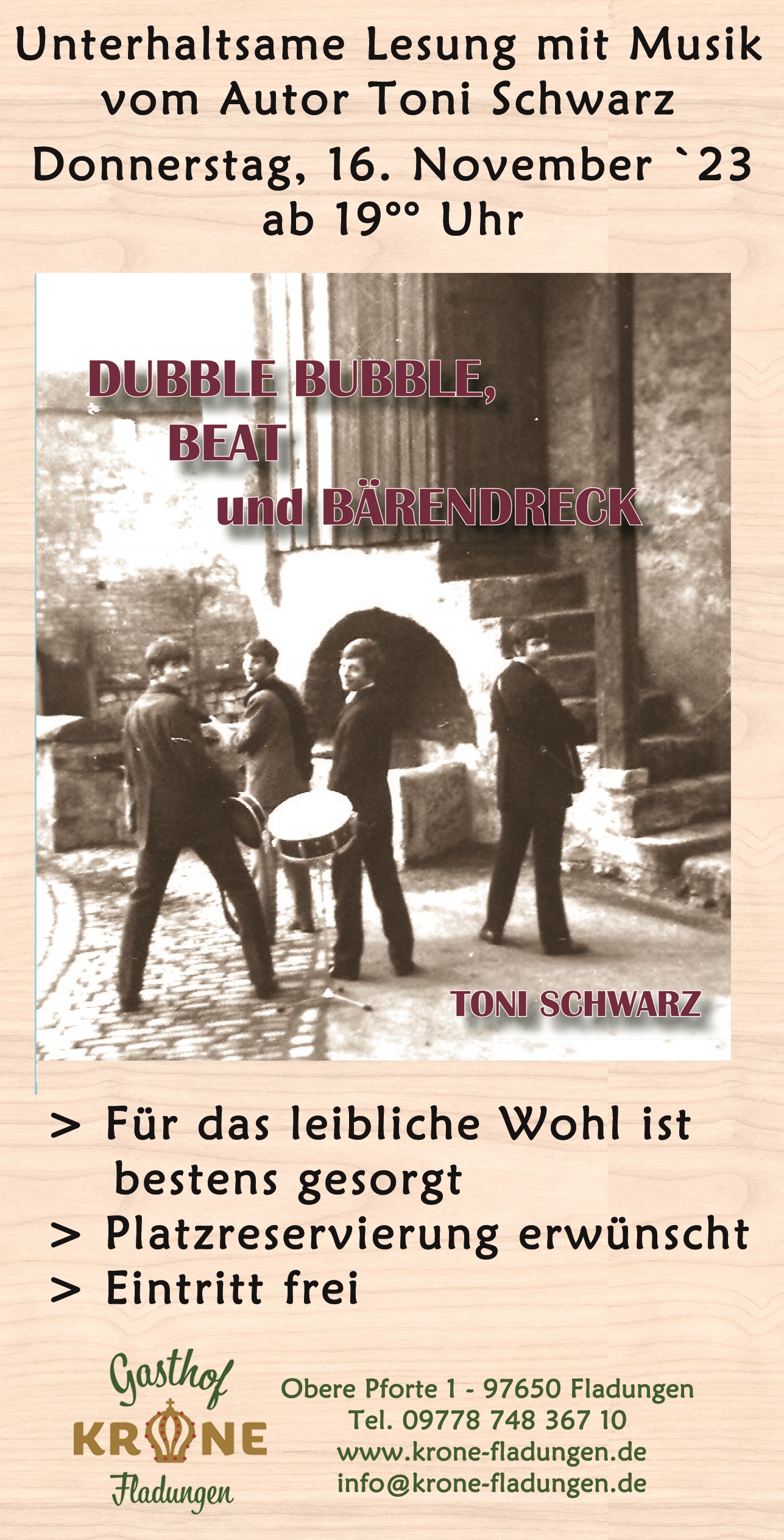 Unterhaltsame Lesung mit Musik vom Autor Toni Schwarz