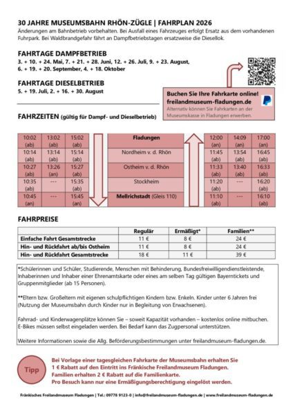 thumbnail of Museumsbahn Rhön-Zügle Fladungen-Mellrichstadt-Fahrplan 2026-A4